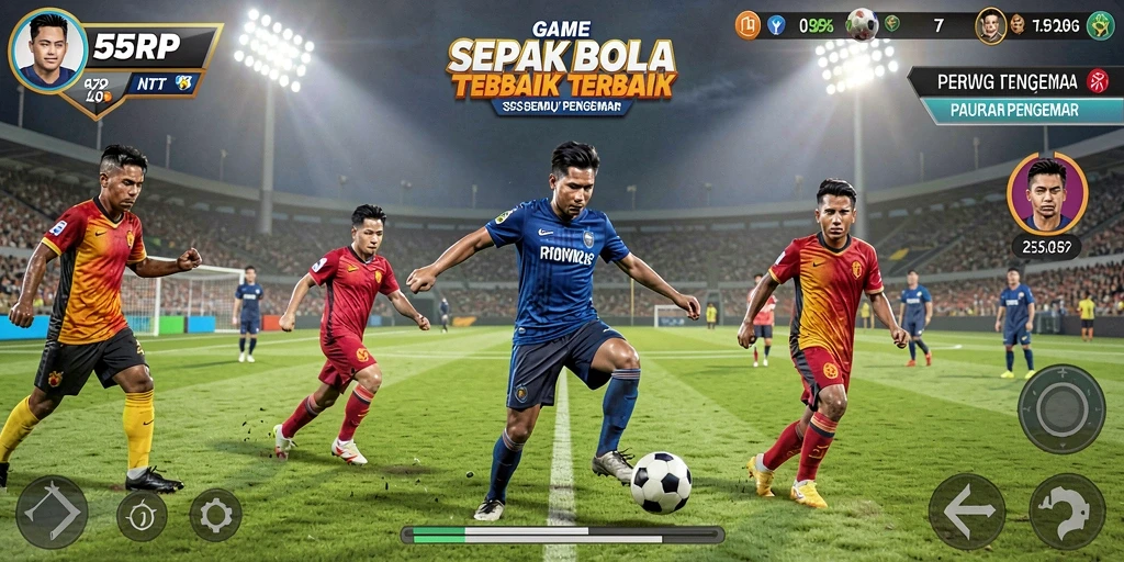 Tampilan gameplay seru dalam 55RP yang menampilkan aksi sepak bola.
