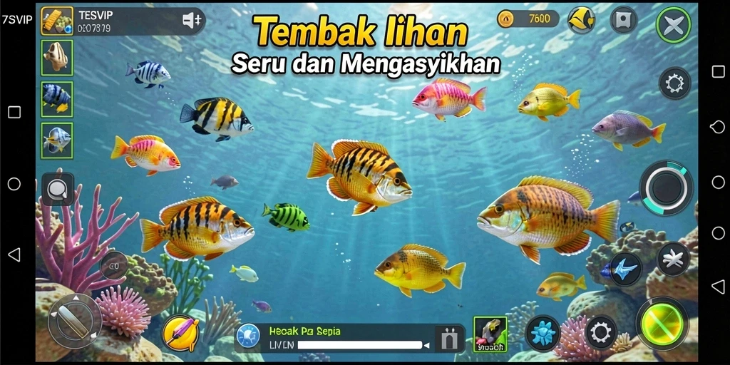Tampilan gameplay 7SVIP dengan aksi menembak ikan yang seru.