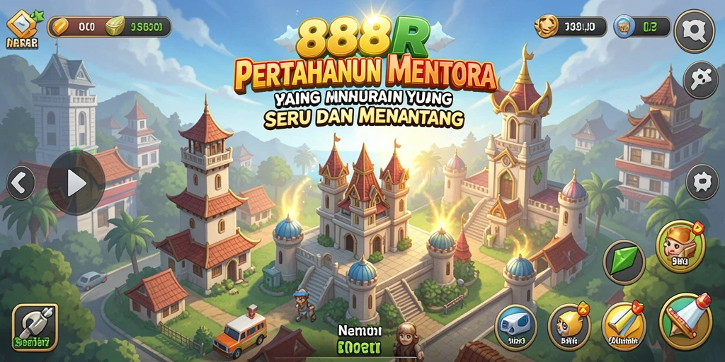 Tampilan gameplay mengasyikkan dalam 888R Tower Defense.