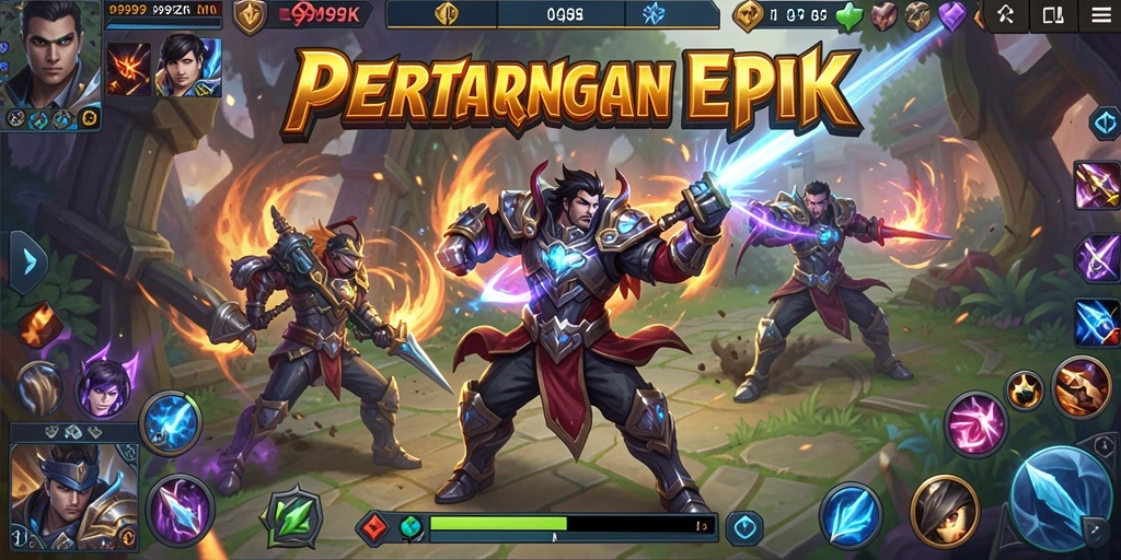 Tangkapan layar gameplay 999ZK yang menunjukkan pertarungan strategis di arena.