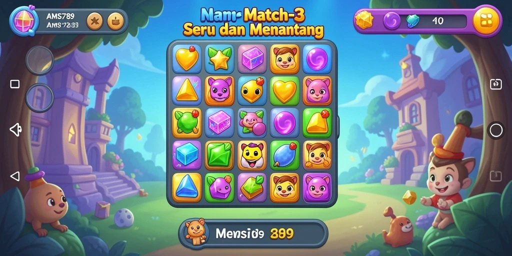 Screenshot tampilan gameplay seru di AMS789 dengan elemen Match-3.