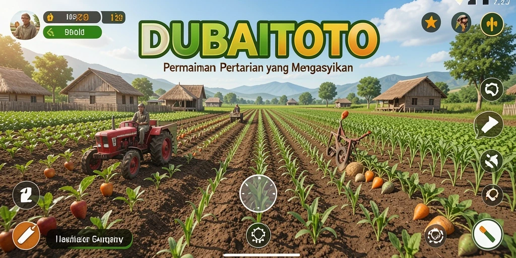 Tangkapan layar gameplay DUBAITOTO menampilkan kegiatan bertani yang seru.