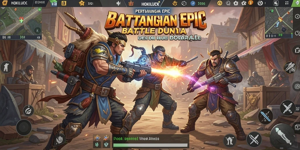 Tangkapan layar gameplay HOKILUCK menampilkan aksi mendebarkan dalam Battle Royale.