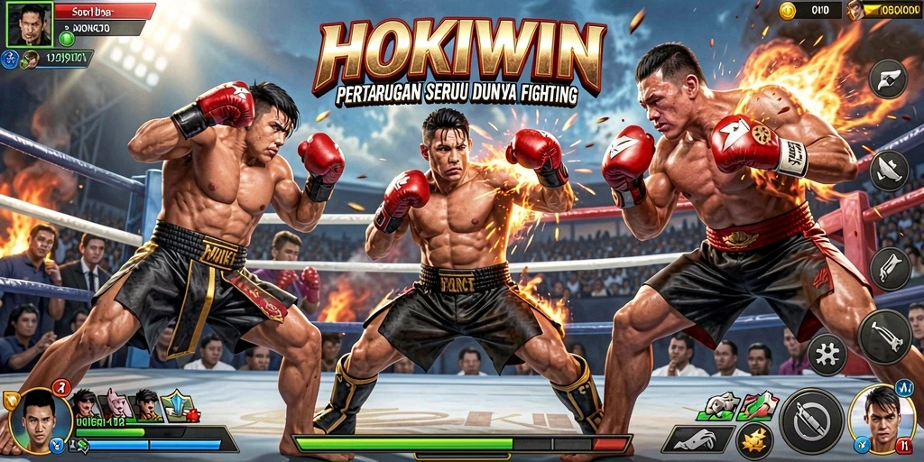 Gameplay HOKIWIN yang menegangkan dengan aksi pertarungan yang intens.