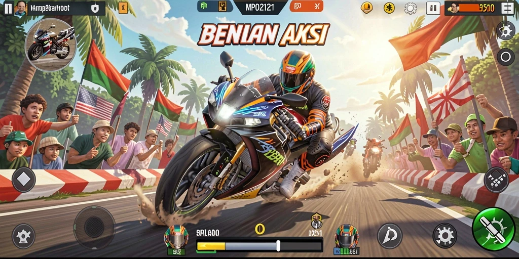 Gameplay balap motor yang menegangkan dengan grafis memukau.