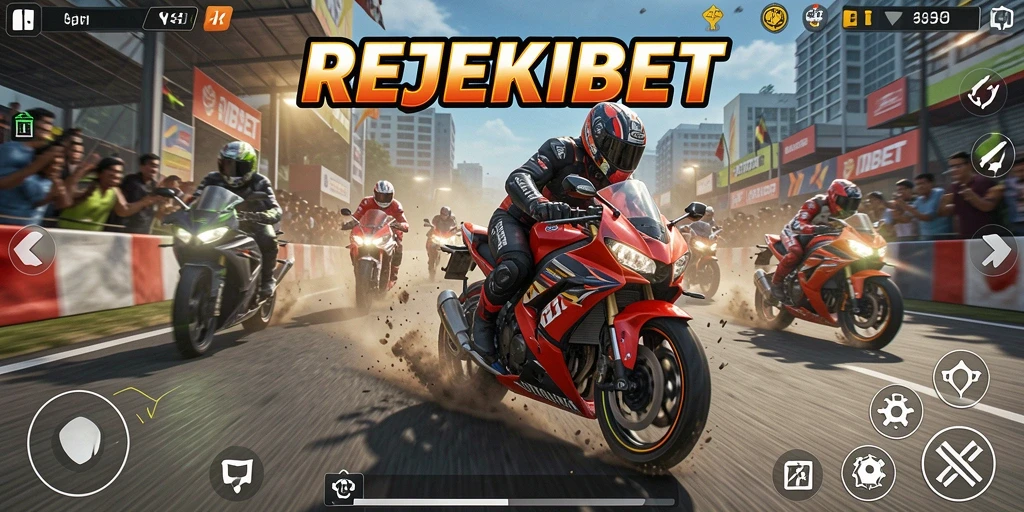 Tampilan aksi balapan motor yang cepat dan mendebarkan.
