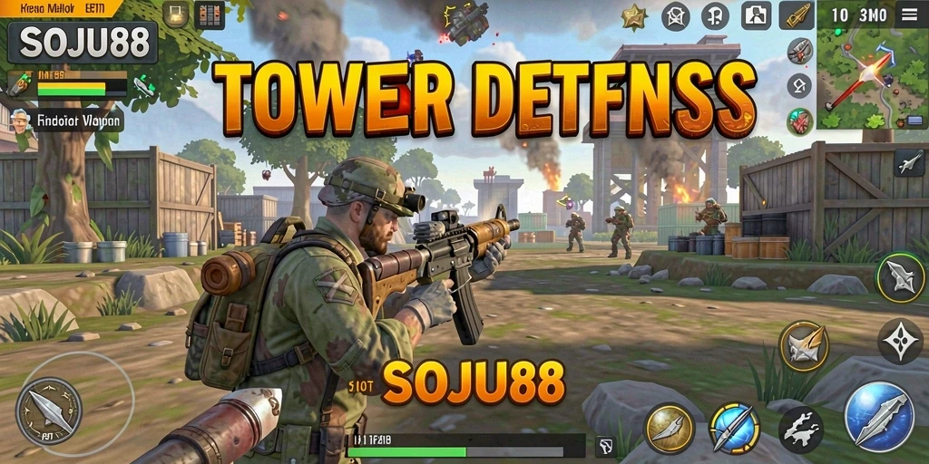 Tampilan gameplay SOJU88 dalam pertarungan Tower Defense yang seru.