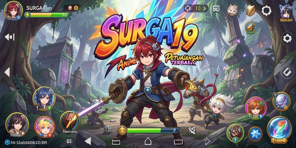 Screenshot SURGA19 menampilkan aksi pertarungan seru dengan karakter anime.