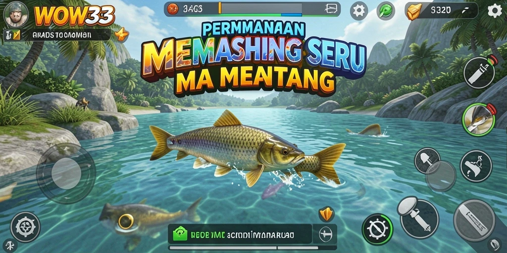 Tampilan gameplay WOW33 yang menampilkan action memancing yang seru.